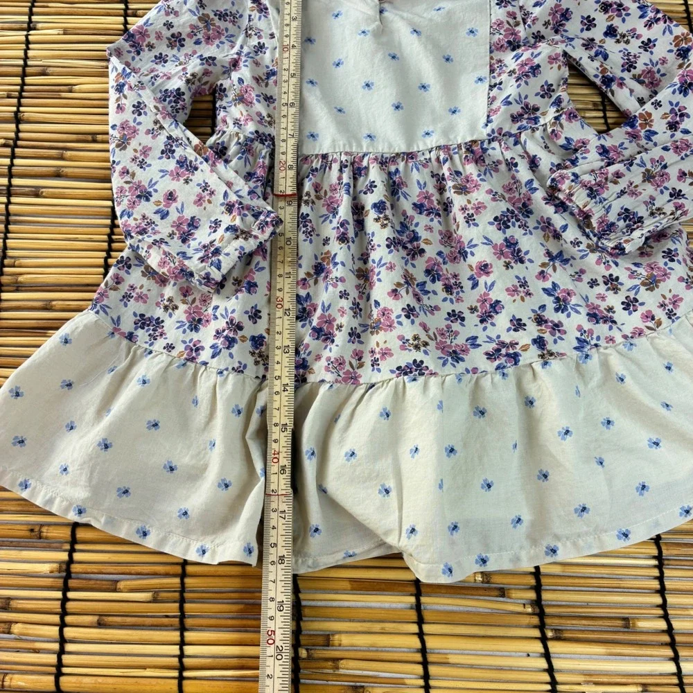 OshKosh Bgosh Girls 2T Floral Tiered Long Sleeve Cotton Dress Purple Cream